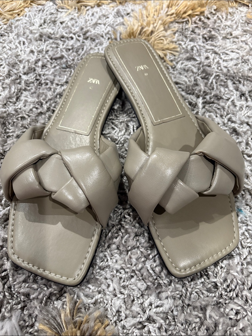 Zara Taupe Braided Knot Slide Sandals